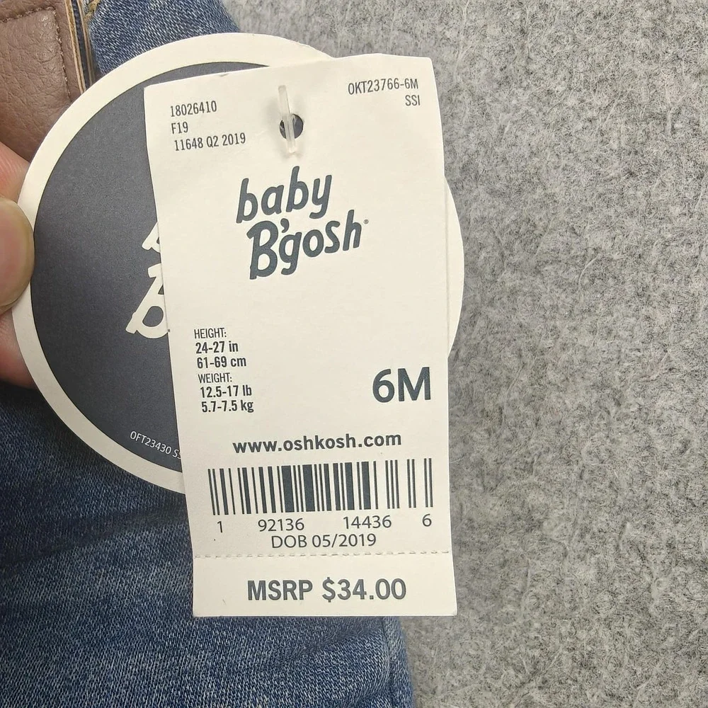 OshKosh B'gosh Jeans Boys Size 3-6 Months Blue Ankle Suspenders Knit Denim New